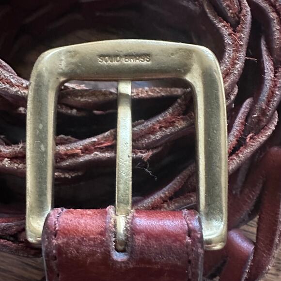 Vintage Brown Leather Braided Fishtail Belt Brass Buckle Mens Western Size 36 - Picture 4 of 7